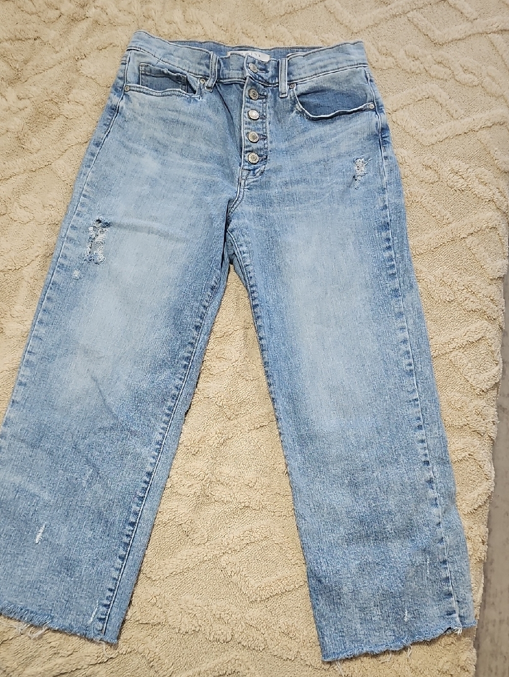 Eunina Light Wash Button-Fly Distressed Jean